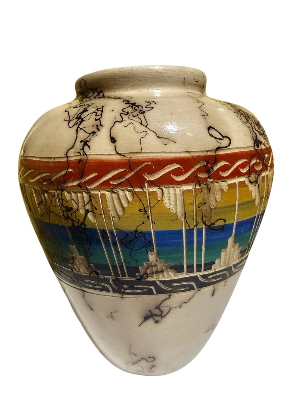 RARE Handcrafted  Horse hair Native American Navajo/Acoma Ceramic Pottery Vase